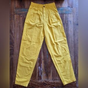 Vintage As Is 24in. Waist Womens Yellow Long Cotton Pants Pleated Front 90s B1S